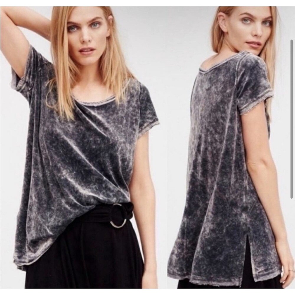 Free People Doran‎ Velvet Grey Short Sleeve Tunic Top Oversized Size Small